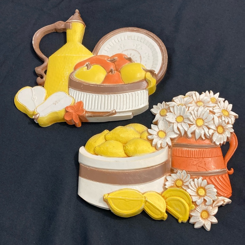 Vintage Syroco Inc. Homco Fruit & Floral Wall Plaque Set Made In USA